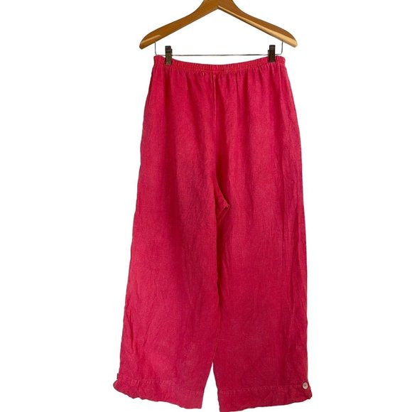 💥Vintage Willow 100% Linen Pants Women's Size Large Red Lagenlook Wide Leg Crop - Picture 3 of 12